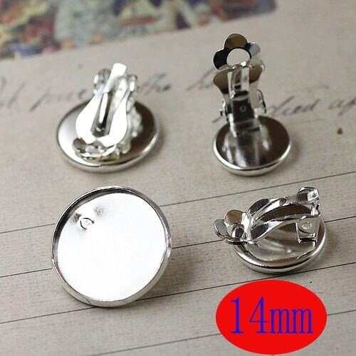 Free shipping!!! 200pcs 14mm Silver plated Flat Pad Clip On Earring Findings/Round Cabochon Settings Earring Clips