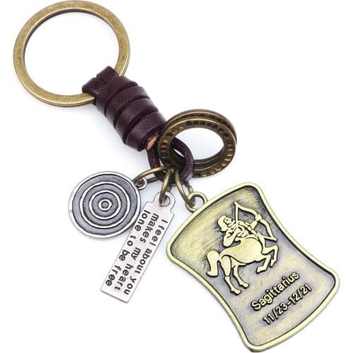 Multiple Pendants 12 Constellations Suspension Leather Keychain Key Chain Charms for Keys Car Keys Accessories Keychain on a Bag