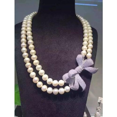 Natural 8-9mm white Round Freshwater Pearl Beads gp clasp 2rows 17-18inches necklace FreeShipping Wholesale