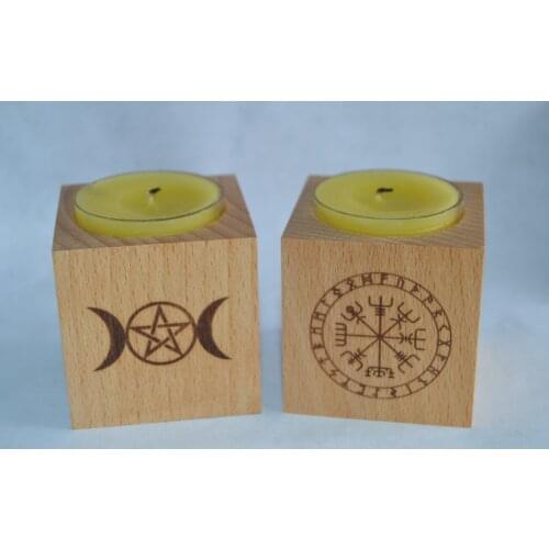 Wood Altar candle holder wooden Candlestick triple moon flowers of life ritual light holder witchcraft supplies Divination Props