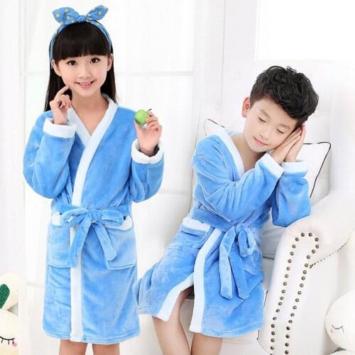 Children Bathrobes Winter Girls Nightgowns Solid Baby Boy Flannel Robe Clothing Kids Bathrobe For Girls Sleepwear Robe