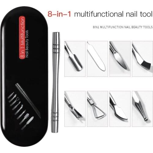 Eight-in-one Stainless Steel Double-ended Cuticle Pusher Dead Skin Remover Manicure Care Nails Art Tool Portable Makeup Tools
