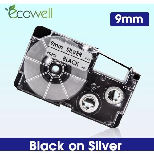 Ecowell 1Pcs XR-9SR 9mm label Compatible for Casio XR 9SR XR9SR Black on Silver label tape for Casio KL-60 100 120 Label Maker