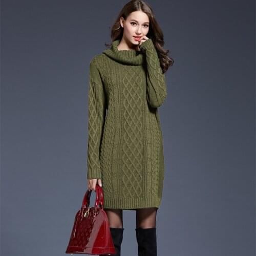 Large Size Elegant Sweater Dress Turtlenecks Cable-Knitted Jumpers Fashion Pullover Oversized M-4XL Solid Color Womens Clothing