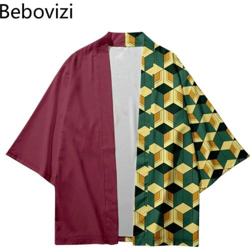 Japanese Samurai Cartoons Cardigan Women Men Harajuku Kimono Cosplay Geometry Print Tops Blouse Yukata Clothing Kimono Dress