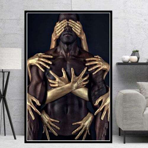 African Black Gold Nude Embrace Canvas Painting Man Woman Posters and Prints Wall Art Picture for Living Room Home Decor Cuadros