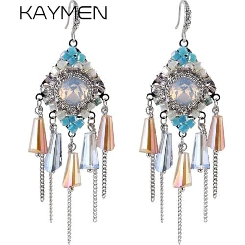 KAYMEN 2018 New Arrival Crystals Bohemia Tassels Earrings for Women Hot Selling Wedding Fashion Dangle Drop Earrings 2 Colors