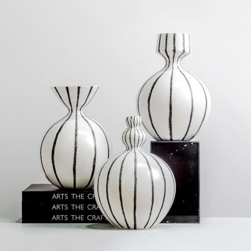 Nordic Style Ceramics Striped Vase Living Room Bedroom Desktop Flower Arrangement Dried Flower Vases Home Decoration Accessories