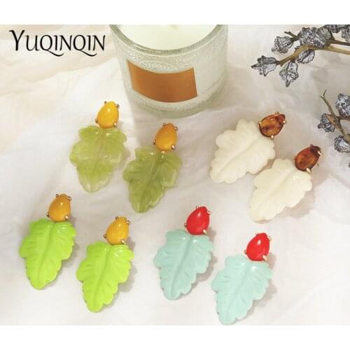 Colorful Resin Leaf Long Drop Earrings for Women 2021 Statement Large Acrylic Dangler Earring for Teen Girls Big Fashion Earring