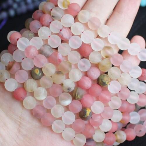 Natural Frost/Matte WaterMelon Quartz 4-12mm Round beads 15" For DIY Jewelry Making, pendant,necklace