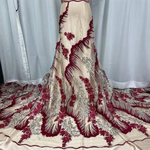 SJ Lace Beaded African Net Lace Fabric 2021 Nigerian African Lace Fabric French Mesh Lace Fabric for Bridal Wedding Dress j6-7