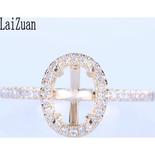 LaiZuan Oval 7.5x5mm Solid 10k Yellow Gold Women Trendy Fine Jewelry SI/H Natural Diamonds Engagement Semi Mount Ring Setting