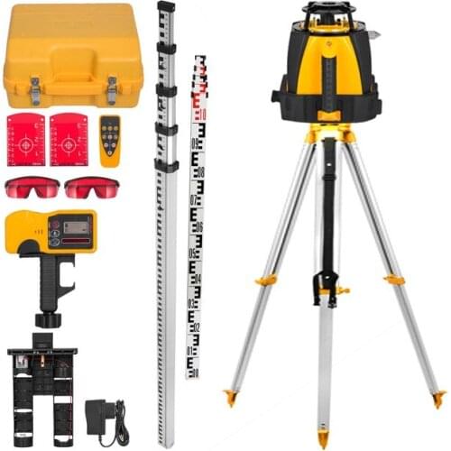 Red Laser 360 ° Rotating Laser Level Professional Waterproof Laser Level with Tripod and Staff