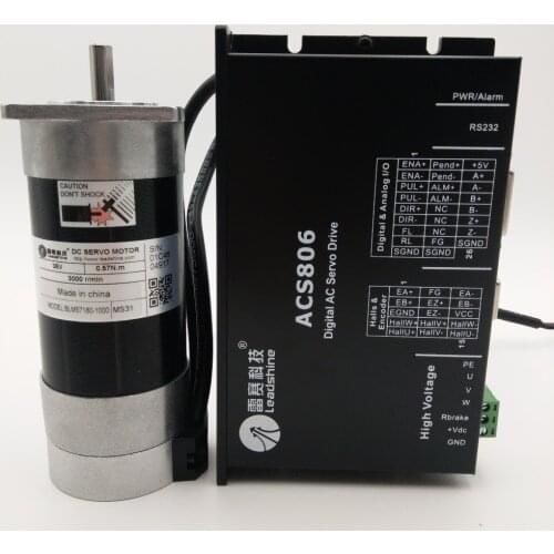Leadshine 180W DC Brushless Servo Motor + Diver Kit Square Flange 6.7A 36VDC 0.57NM 3000RPM Pulse Control BLM57180-1000+ACS806