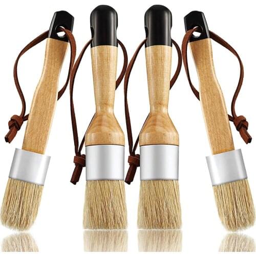 Chalk and Wax Brushes Include Flat and Round Chalked Paint Brush with Bristles, Multi-Use Brushes(4 Pieces)