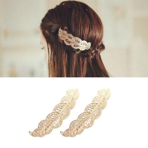 Fashion Chic Hollow Leaf Metal Hairpins Hair Clips Women Hairgrip Leaf Flower Minimalist Dainty Hollow Clamps Gold Silver