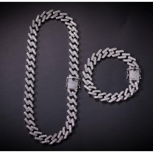 Hip Hop Men Gold Silver Color Necklace Ice Out Cuban Crystal Miami Cuban Chain Men full of zircon Cuban necklace Hip Hop For Men