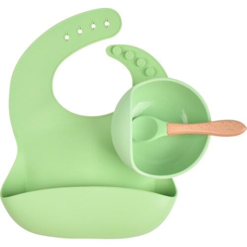 3Pcs Baby Silicone Bibs Bowl Set Cartoon Waterproof Bib Newborn Infant Saliva Towel Solid Color Sucker Bowl Spoon For Children