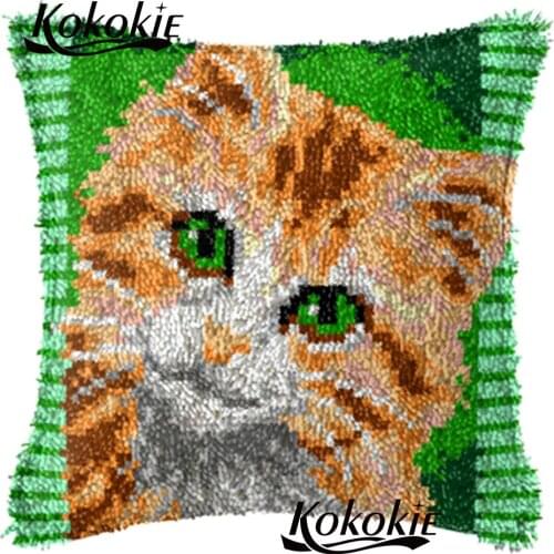 Diy latch hook rug animal cat cushion embroidery yarn handmade cross stitch kits embroidery needlework sets 3d embriodered mats