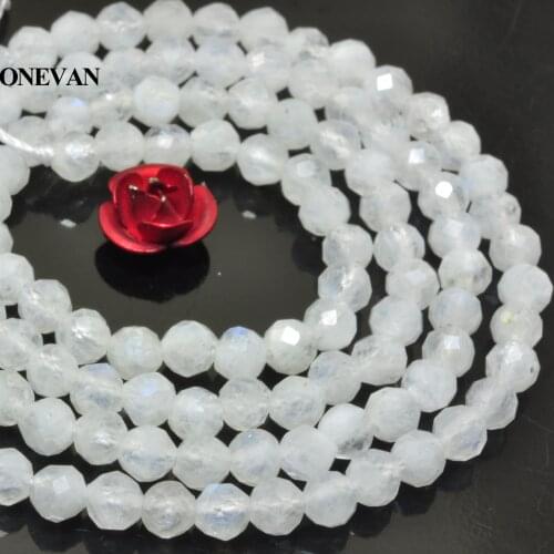 ONEVAN Natural Blue Rainbow Moonstone Faceted Round Beads Stone Bracelet Necklace Jewelry Making Diy Accessories Gift Design