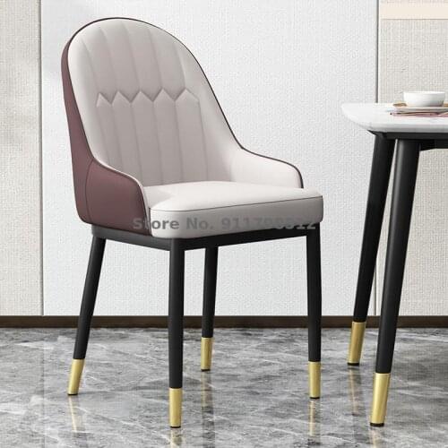Nordic dining chair home light luxury modern minimalist restaurant wrought iron soft bag leather with backrest stool makeup net