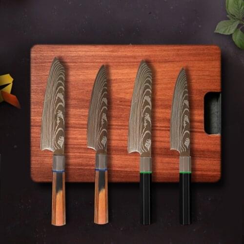 Damascus Laser Pattern Chef Knife Kiritsuke Paring Fruit Kitchen Knives Japanese Fish Meat Cleaver Cooking Knife
