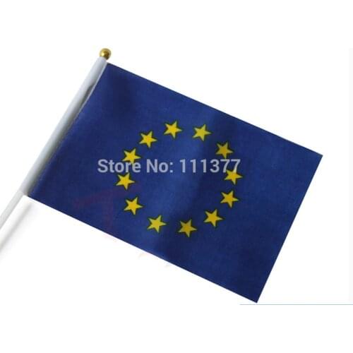 Wholesale EU European Union Flags 14*21 cm Polyester Material with plastic poles used in desktop, sports and national activities