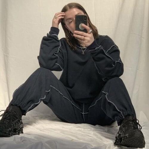 Autumn Winter Woman Clothes Sets Jogging Sports Sweatshirts with Loose Long Pants Two Pieces Casual Outfits Patchwork Clothes