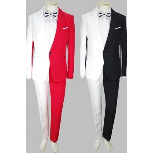 Jacket+pants New Black White Matching Suits Luxury Male Personality Party Blazers Men Wedding Suit Mens Fashion Slim Prom Coat