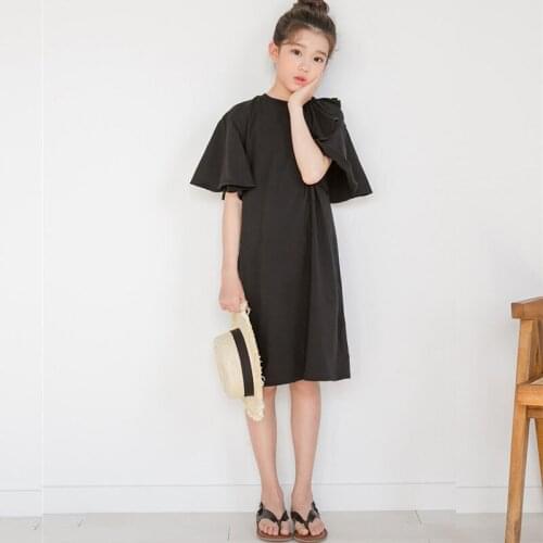 Big Girls Dresses Childrens Clothing Shirts Dress For Girl 2021 Petal Sleeve Children Fashion Baby Summer Holiday Clothes Black