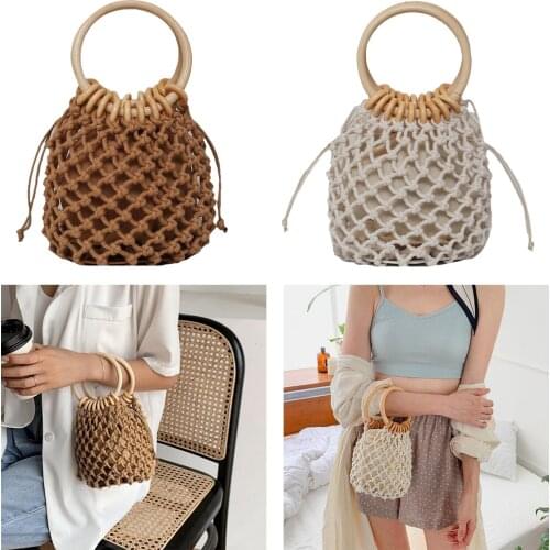 Women Girls Woven Basket Woven Tote Knitted Handbag Home Storage Basket