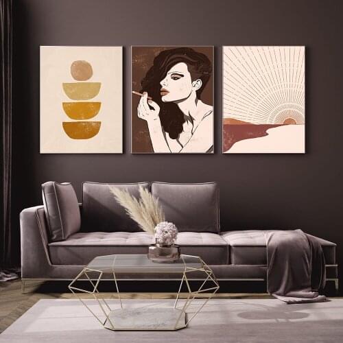 Boho Poster Sun Abstract Line Painting Mid Century Canvas Print Minimalist Posters Wall Modern Art Picture For Living Room Decor