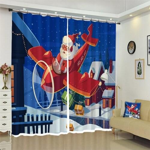 Luxury 3D Blackout Window Curtain Drapes For Living room Bed room Santa Claus airplane mode gives gifts Cortinas Drapes Rideaux