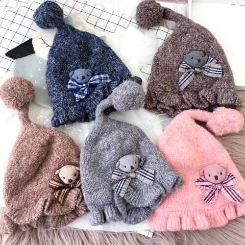 Kids Children Child Baby Skullies Beanies Boy Girl Hat Cap Winter Solid Cartoon Bear Ear Warm Thick Elastic Fashion Accessories