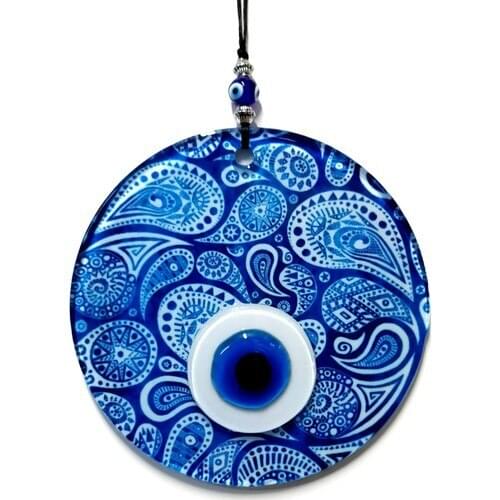 Mixperi Blue White Glass Evil eye beads, Hand Work Glass Wall Ornament, Lucky Charm Souvenir