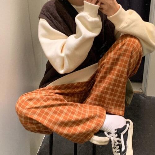 Plaid Pants Women Harajuku plaid pants women oversized Hip-hop wide leg pants female Korean style high waist 2021 spring summer