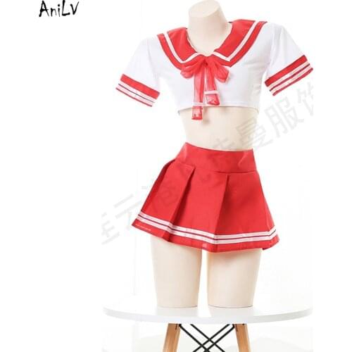 AniLV Japanese Girl School Student Sailor Uniform Temptation Costume Swimwear Swimsuit Lingerie Party Cosplay Pleated Skirt