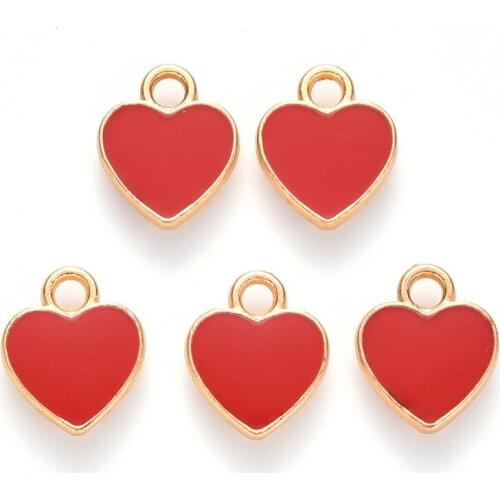 10pcs Heart Small Alloy Enamel Charms Pendant Red for Jewelry Making DIY Bracelet Necklace Earring Handmade Craft 12x10x2mm