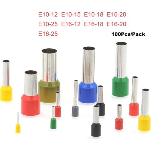 100Pcs Tube Insulated Cord End Crimp Terminals E10-12~E16-25 Electrical Wire Cable Connector Brass Ferrules VE 10/16mm2 8/6AWG