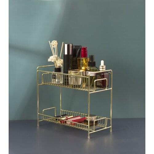 2 Layers Metal Cosmetic Storage Rack Bathroom Makeup Organizer Kitchen Seasoning Iron Storage Shelf