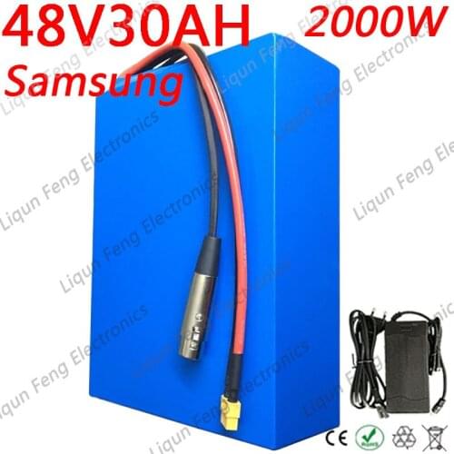 2000W 48V 30AH Electric Bicycle Battery 48V 30AH Ebike Battery 48V 30AH Lithium Battery Use Samsung Cell With 50A BMS+5A Charger