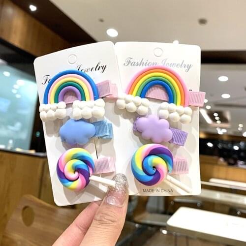 3pc/set Cute Girl Hair Ornament Cloud Lollipop Hairpin Rainbow Cartoon Sweet Bobby Hair Clip For Girls Barrettes Kid Accessories