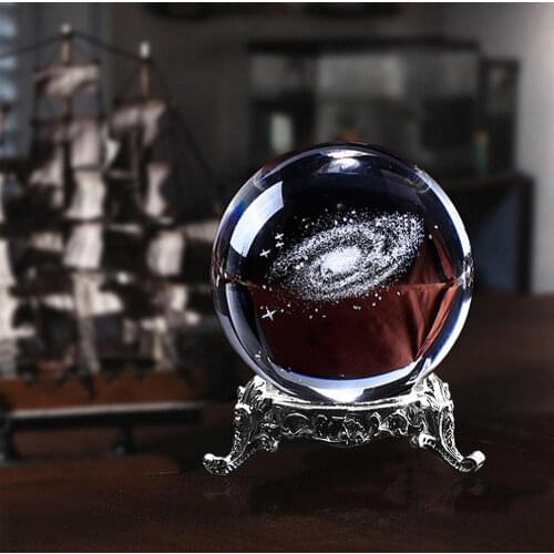 3D Laser Carving Galaxy Crystal Ball Miniature Model Crystal Craft Ball Decorations Glass Ball Home Decoration Gift