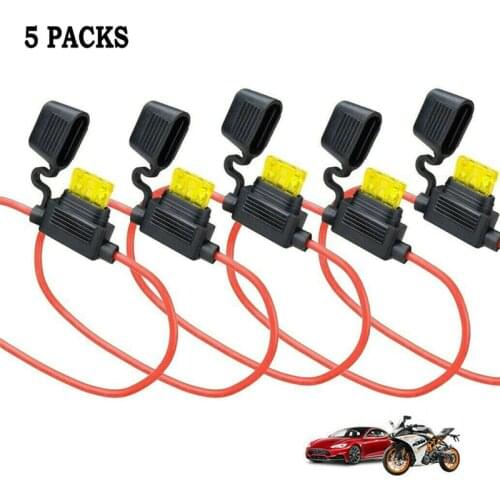 5Pcs 14 Gauge ATC Waterproof Power Socket Small Blade Type Inline InLine Fuse Holders with Fuse Auto Car Replacement Fuses