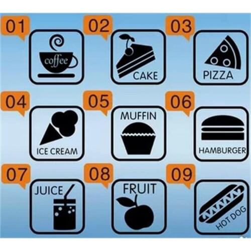 9 pcs a set icons window all sticker Food cake pizza ice cream muffin hamburger juice fruit hot dog shop service sign sticker