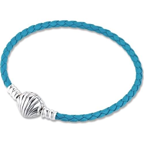 Bracelet For Women Seashell Clasp Braided Leather Bracelets 925 Sterling Silver Jewelry Femme Pulseira Plata de ley Armband