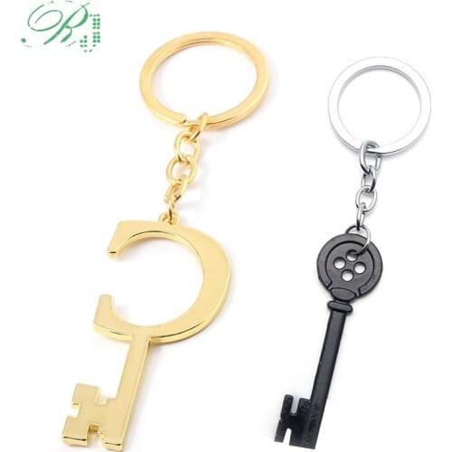 RJ Coraline Keychains The Secret Door Golden C Letter Key Badge Keyring Black Button Skull Nightmare Christmas Choker Women Gift