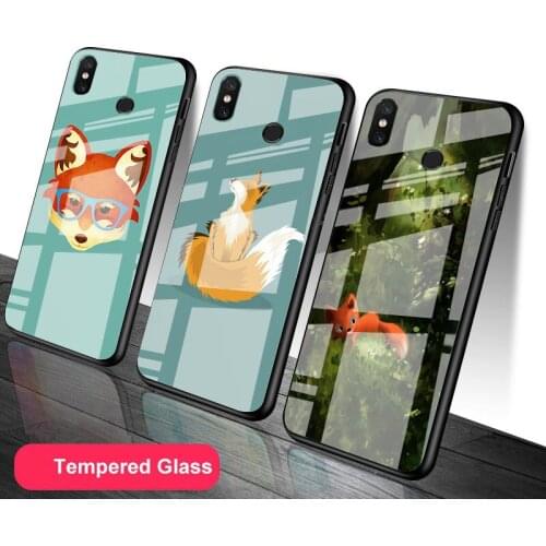 Fox red Tempered Glass Phone Case For Redmi Note 5 6 7 8 9 Pro Note8T Note9S Redmi8 9 Cover Shell