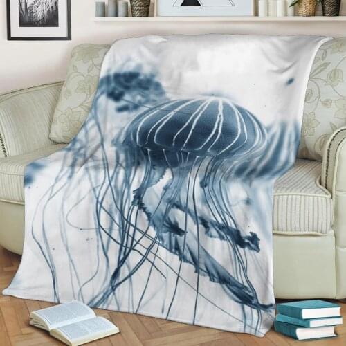 Black and white jellyfish Flannel Throw Blanket 3D Printed Keep Warm Sofa Child Blanket Home Decor Textiles Dream Family Gift