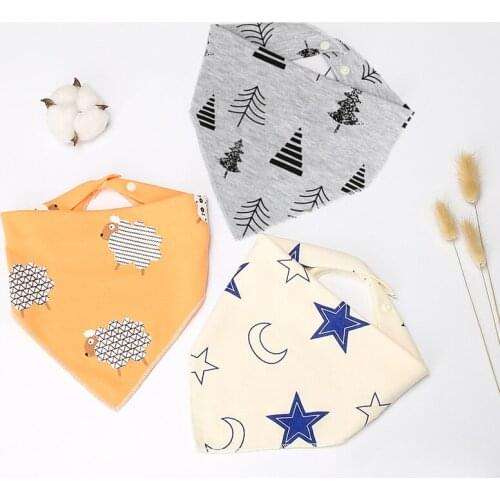 Baby Bibs Triangle Double Cotton Bibs Cartoon Print Saliva Towel Baby Boys Girls Feeding Apron Cotton Bandana Bibs